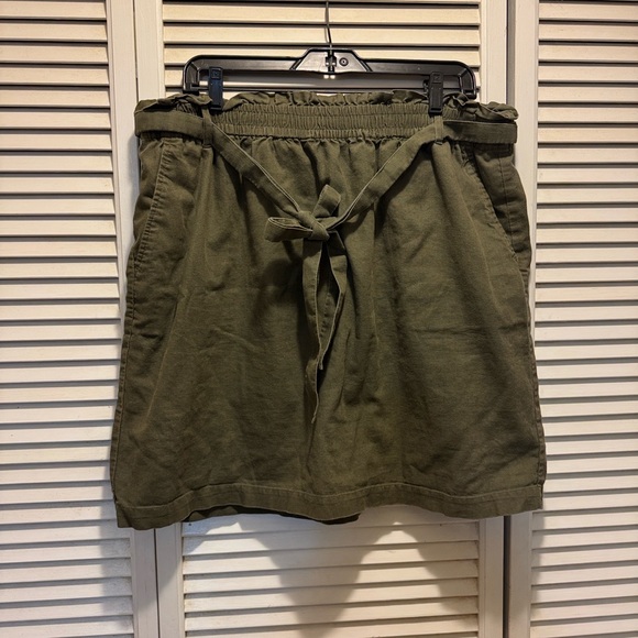 J. Crew Khaki Elastic Waist Mini Skirt - Linen-cotton paper-bag - Picture 1 of 3
